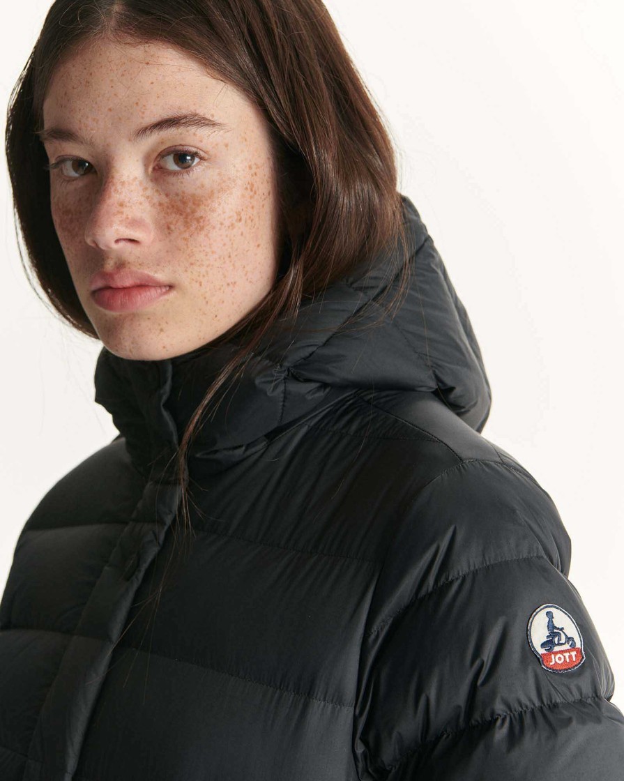 JOTT Black Jane Straight Hooded Puffer Jacket | Outerwear