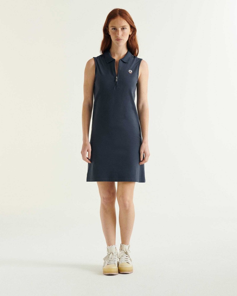 JOTT Esmeralda Organic Cotton Sleeveless Polo Dress Navy | Clothing